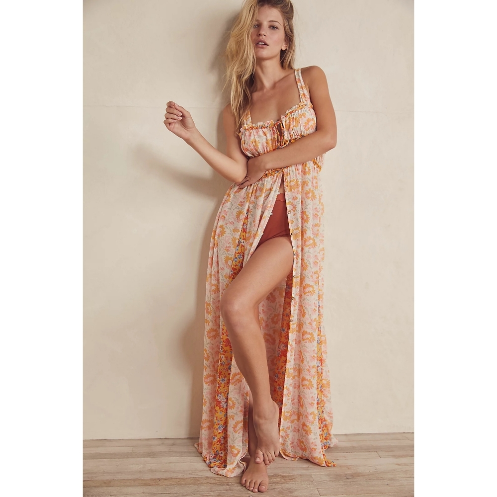 Intimately Free People | Dance With Me Floral Sheer Maxi Dress Ivory Combo Nwot